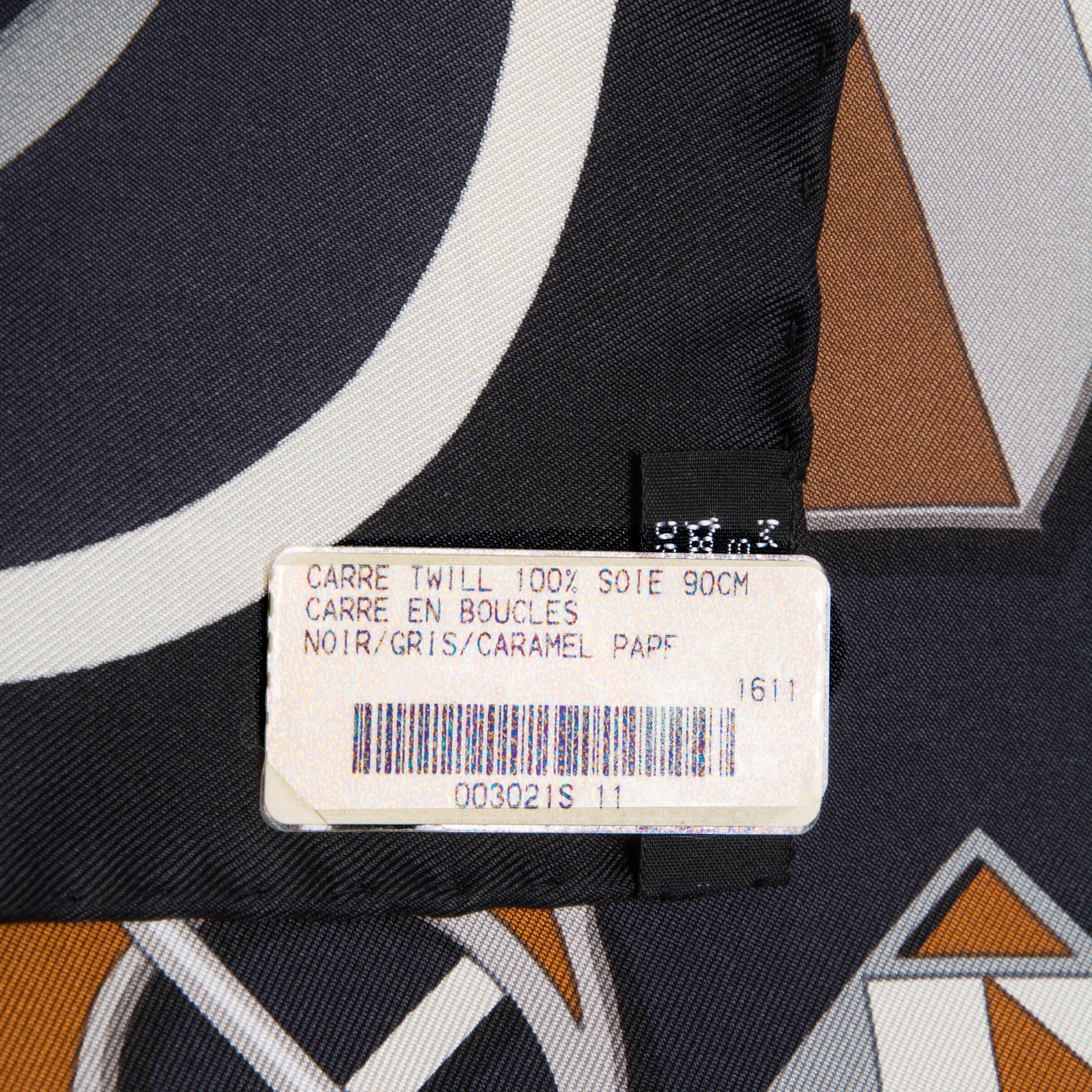 Hermes Silk Carre En Boucles Scarf 90 Black Gris Caramel 6 of 7