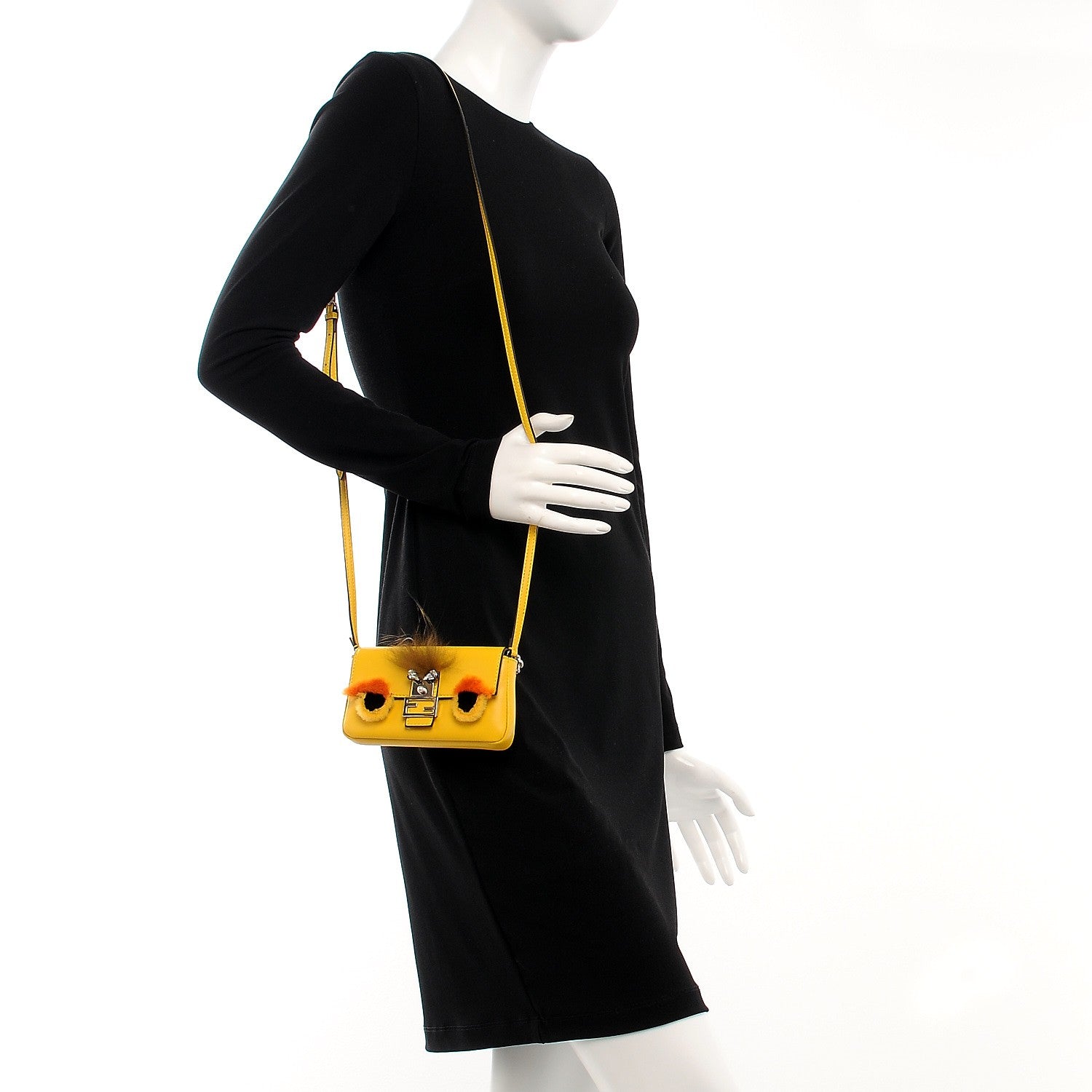 Fendi Nappa Rabbit Fox Fur Micro Buggie Baguette Sunflower 2 of 8