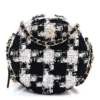 Chanel Tweed Quilted Round Clutch With Chain Black Ecru White 1 of 10