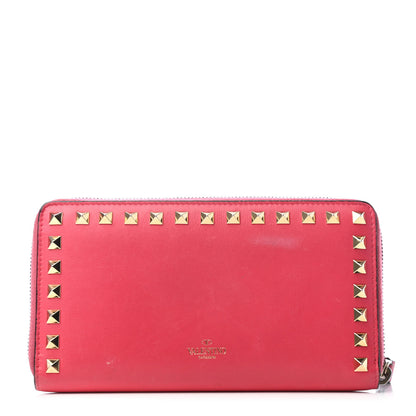Valentino Garavani Calfskin Rockstud Zip Around Wallet Deep Rose 1 of 12