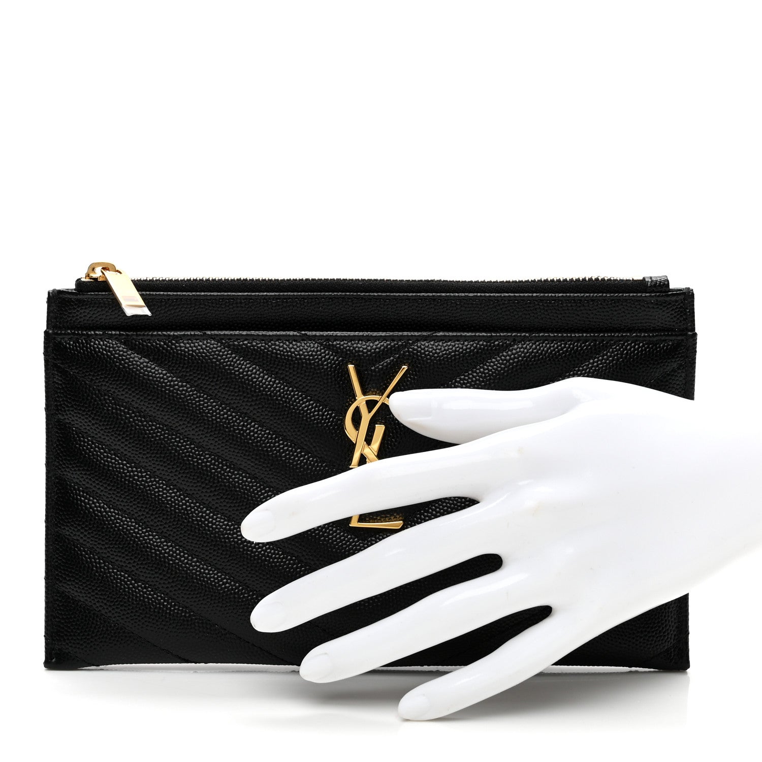Saint Laurent Grain De Poudre Chevron Monogram Bill Pouch Black 2 of 8