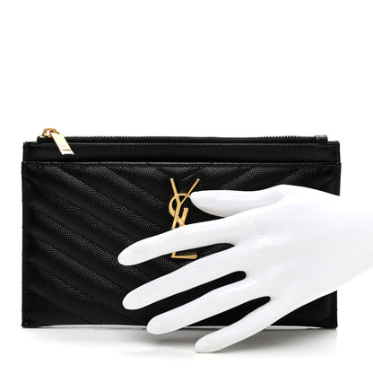 Saint Laurent Grain De Poudre Chevron Monogram Bill Pouch Black 2 of 8