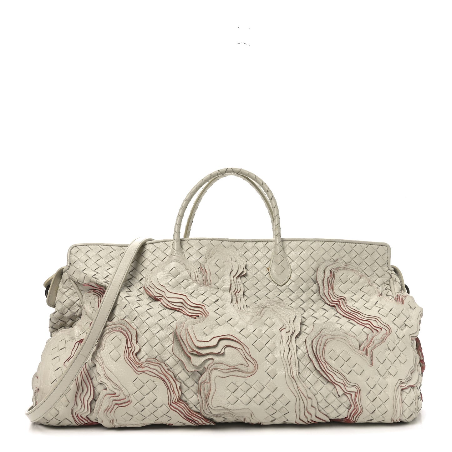 Nappa Intrecciato Embroidered Trim Tote Marmo