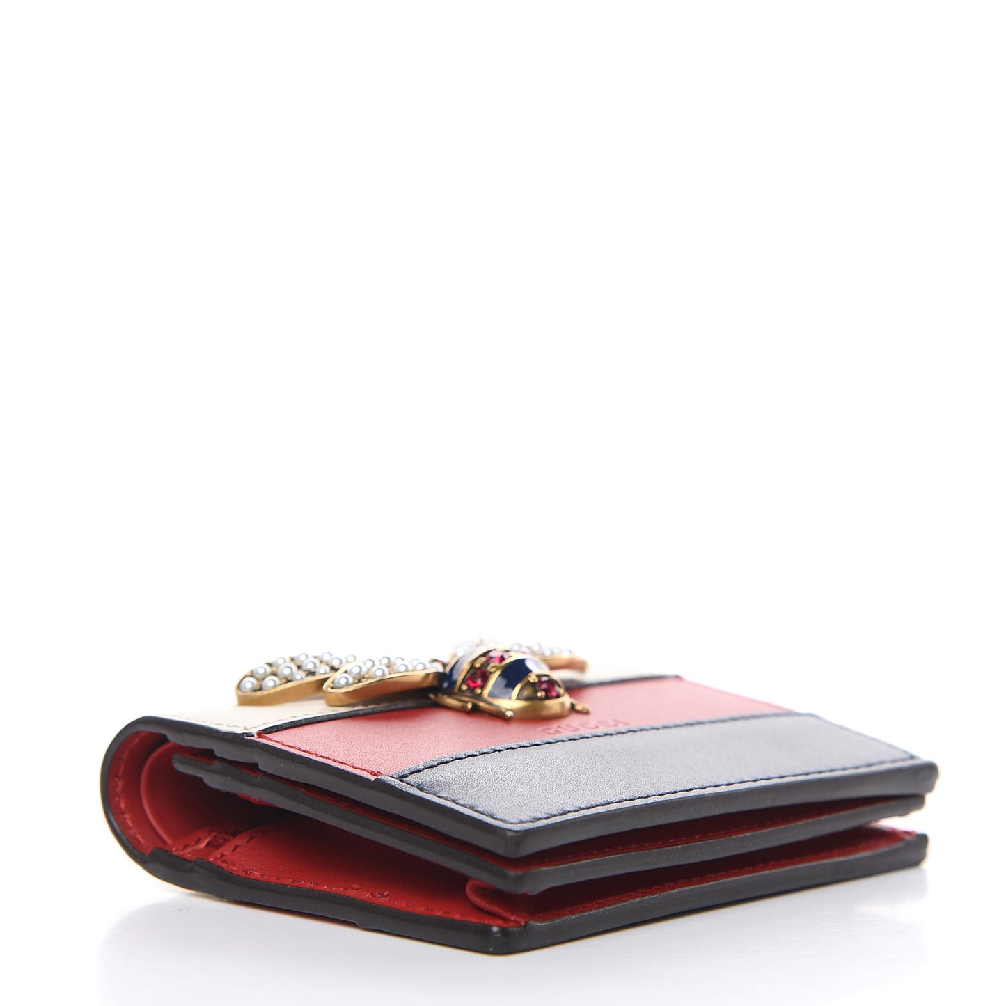 Calfskin Queen Margaret Card Case Wallet Blue Agata Hibiscus Red Mystic White