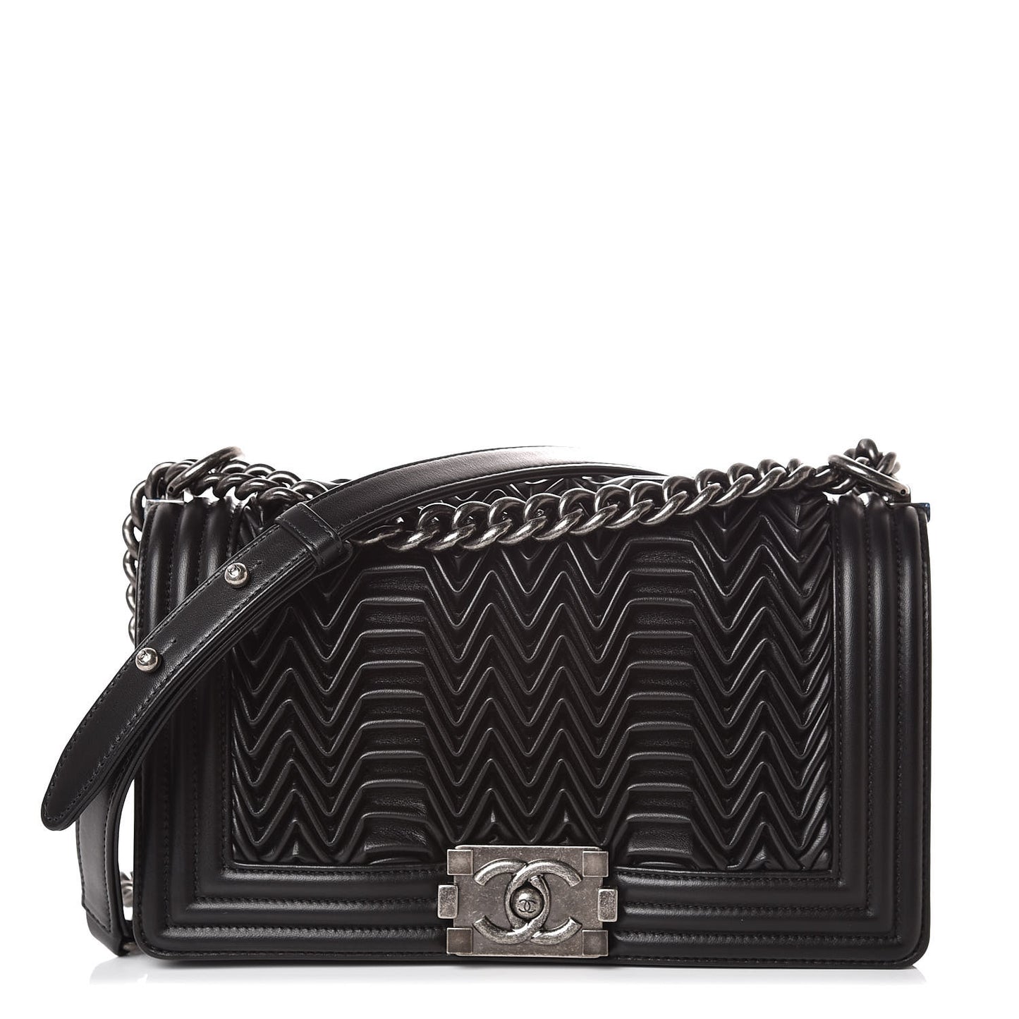 Lambskin Pleated Medium Boy Flap Black