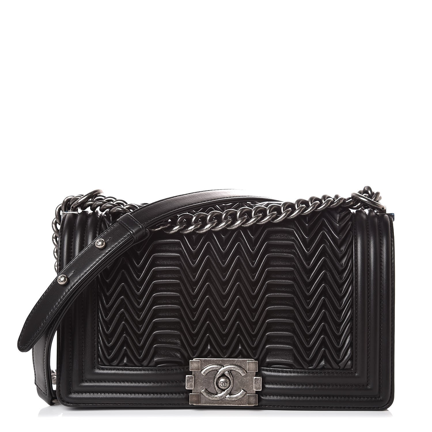 Chanel Lambskin Pleated Medium Boy Flap Black 1 of 8