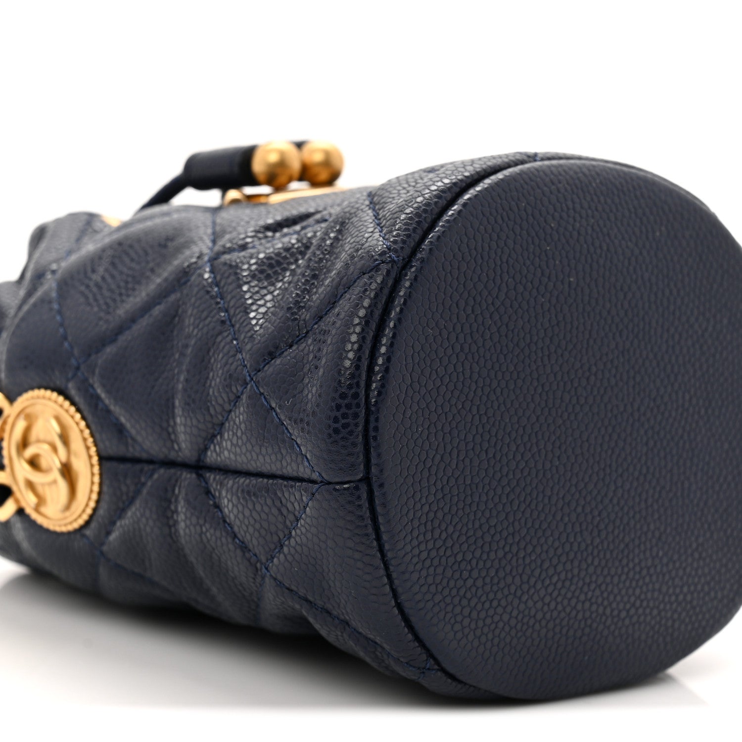 Chanel Caviar Quilted Twist Your Buttons Mini Bucket Bag Navy 9 of 10