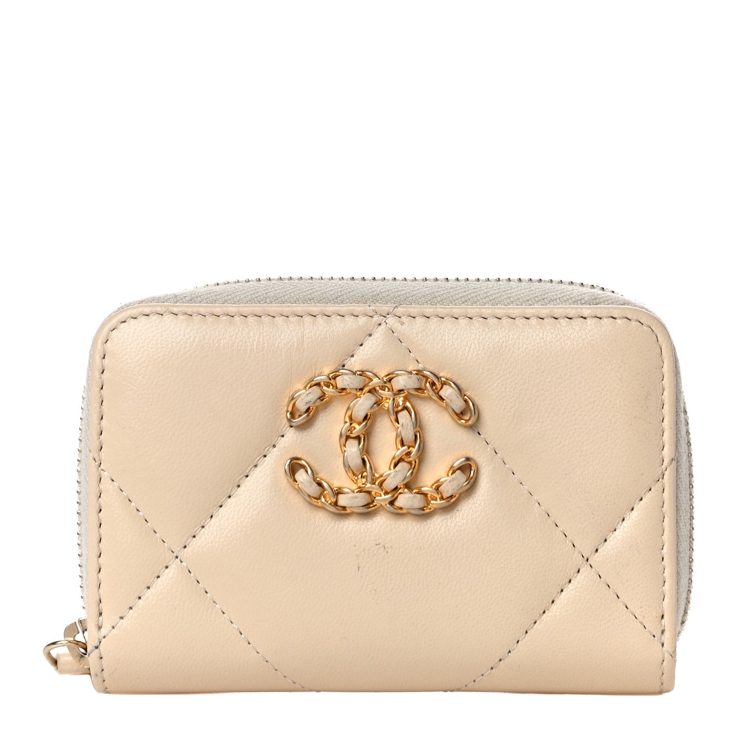 Chanel Lambskin Quilted 19 Zip Around Coin Purse Wallet Beige 1 of 11