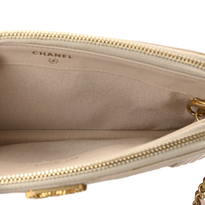 Chanel Crumpled Lambskin Chevron Quilted Pleated Small Boy Clutch With Chain Beige 5 of 10