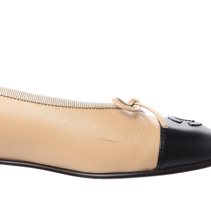 Chanel Lambskin CC Cap Toe Ballerina Flats 35 Beige Black 10 of 10