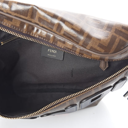 Fendi X FILA Glazed Fabric Vitello Century FF 1974 Mania Belt Bag Mogano Panna Blueberry 4 of 8