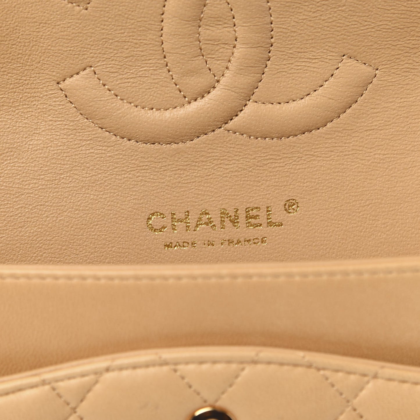 Lambskin Quilted Medium Double Flap Beige