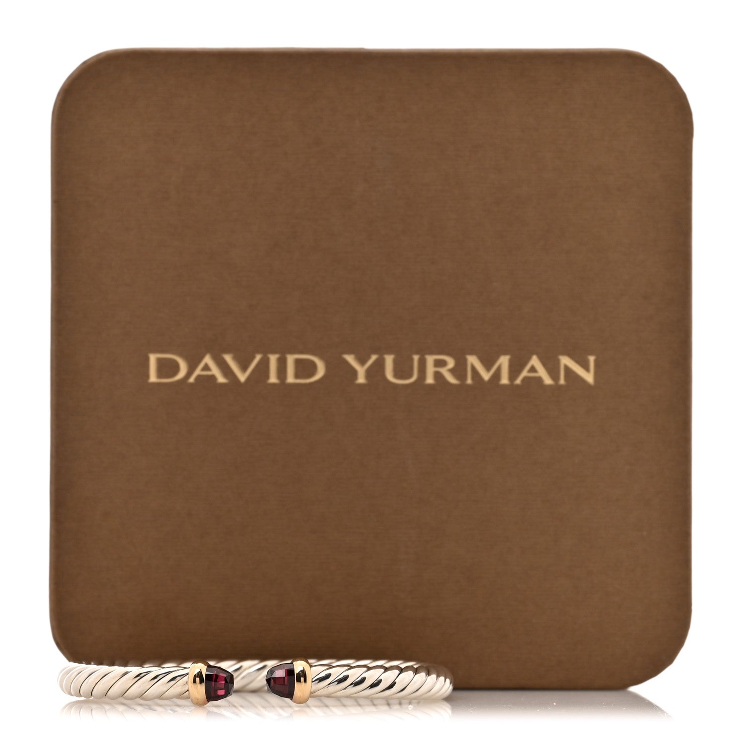 David Yurman Sterling Silver 14K Yellow Gold Garnet 6mm Cable Flex Bracelet 4 of 4