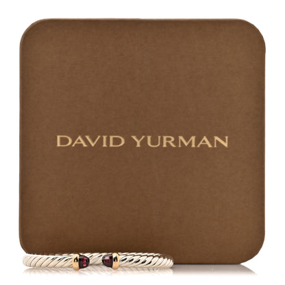 David Yurman Sterling Silver 14K Yellow Gold Garnet 6mm Cable Flex Bracelet 4 of 4