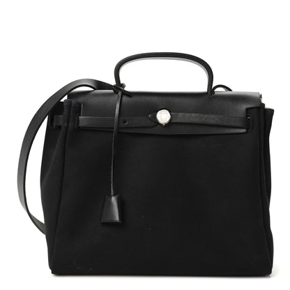 Hermes Toile Vache Calfskin Herbag 30 PM Ficelle Black 1 of 19