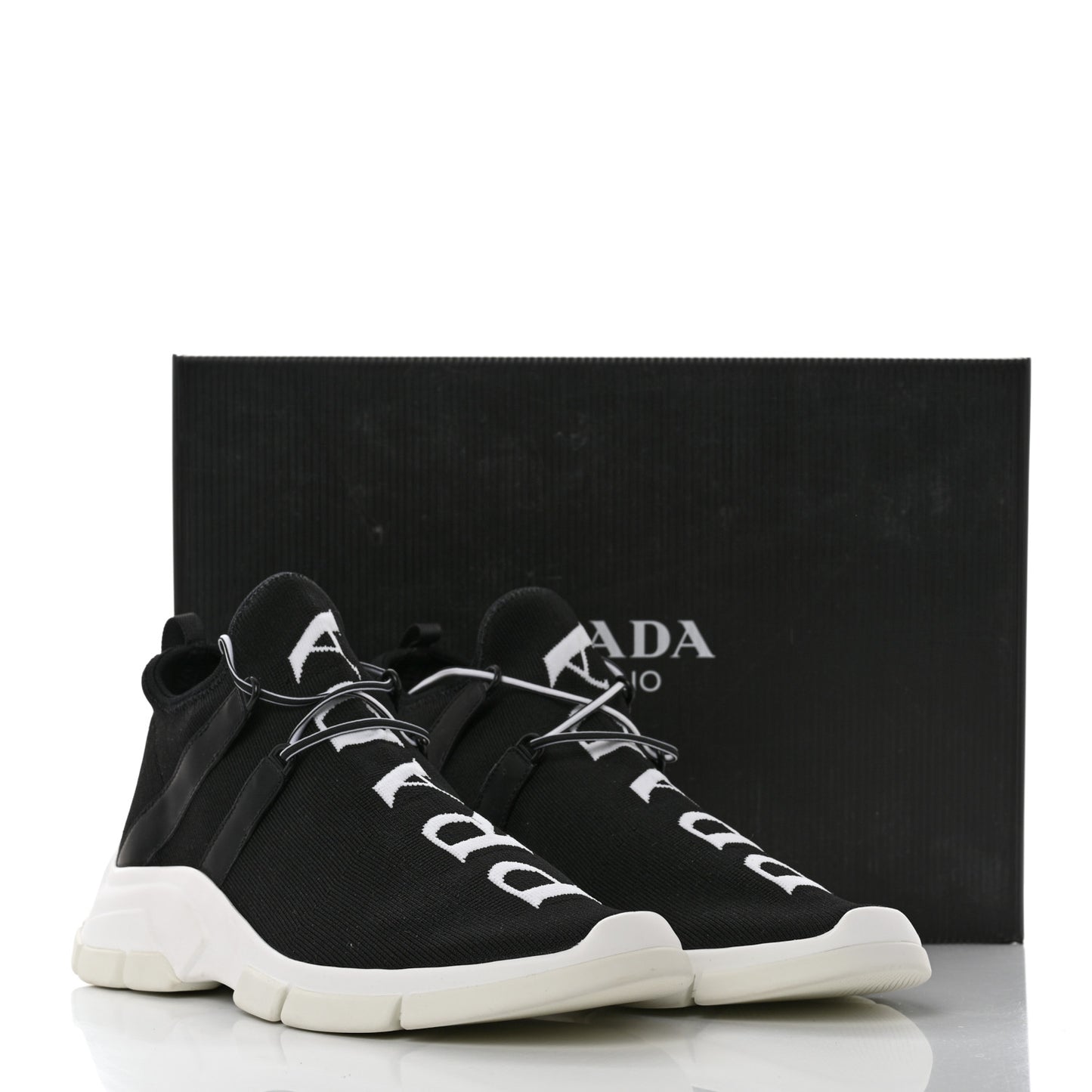 Knit Fabric Mens Logo Sneakers 8 Black White