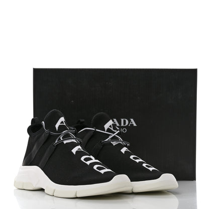 Prada Knit Fabric Mens Logo Sneakers 8 Black White 8 of 8