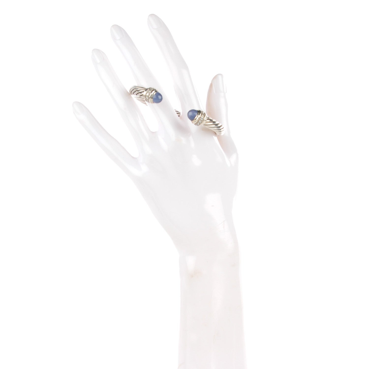 David Yurman Sterling Silver Diamond Chalcedony 7mm Cable Classics Bracelet 2 of 7