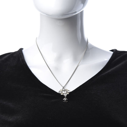 Chanel Crystal CC Drop Pendant Necklace Silver 2 of 4