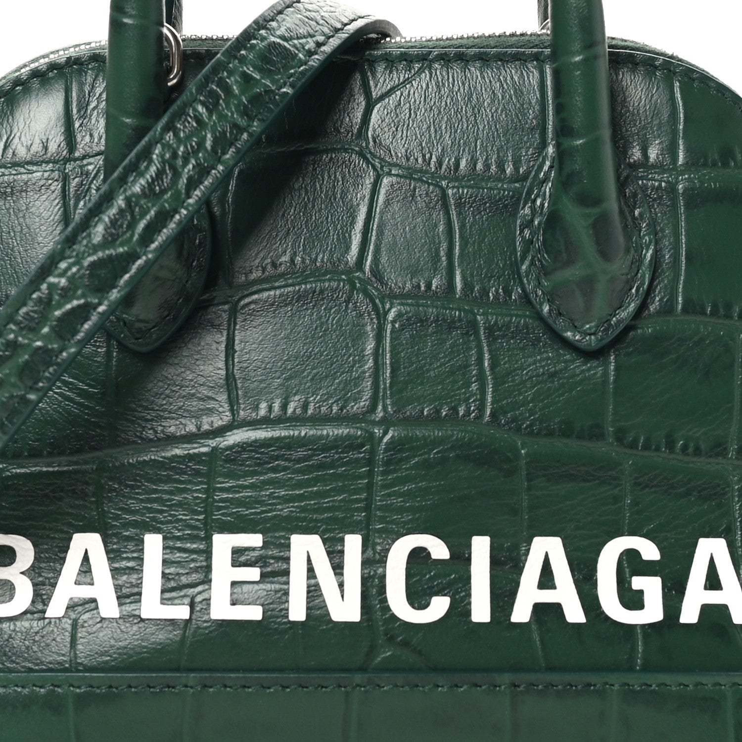 Balenciaga Calfskin Logo Crocodile Embossed XXS Ville Top Handle Bag Green White 8 of 10