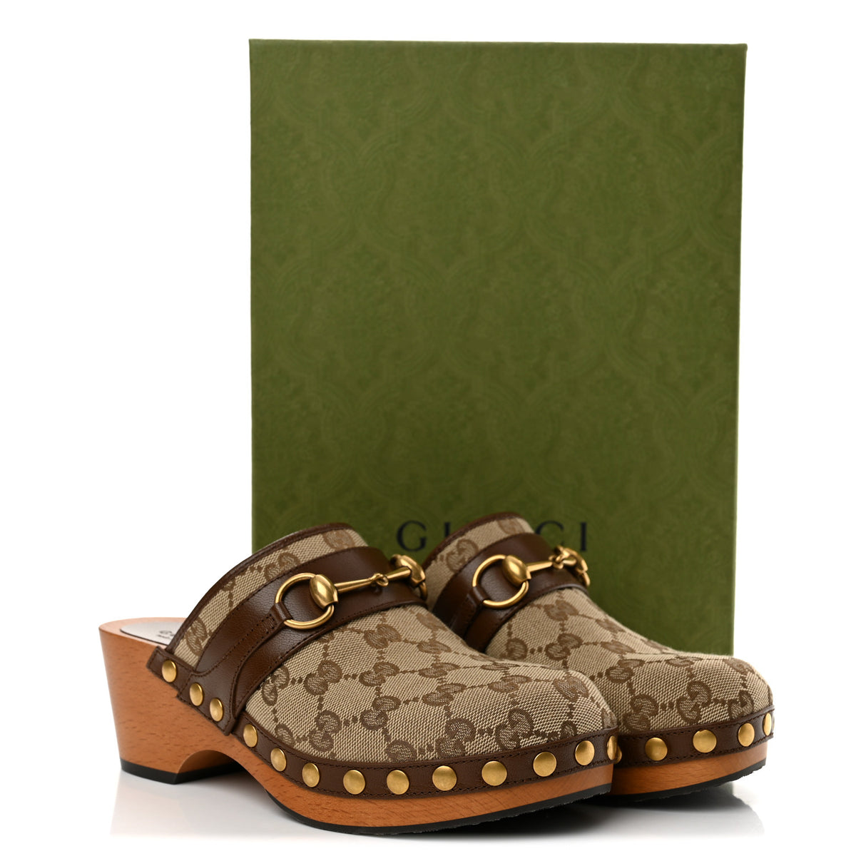 Monogram Goatskin Horsebit Clog Mules 36.5 Beige Ebony Brown Sugar