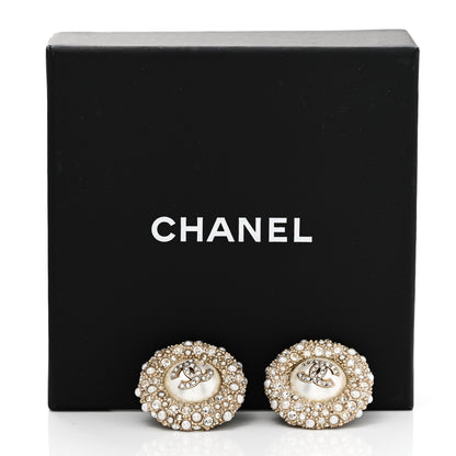 Chanel Pearl Crystal CC Round Earrings Light Gold 5 of 5