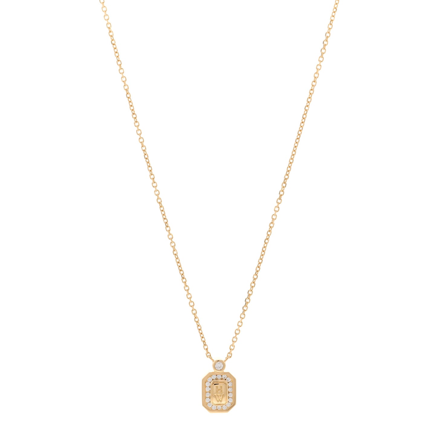 18K Yellow Gold Diamond HW Logo Pendant Necklace