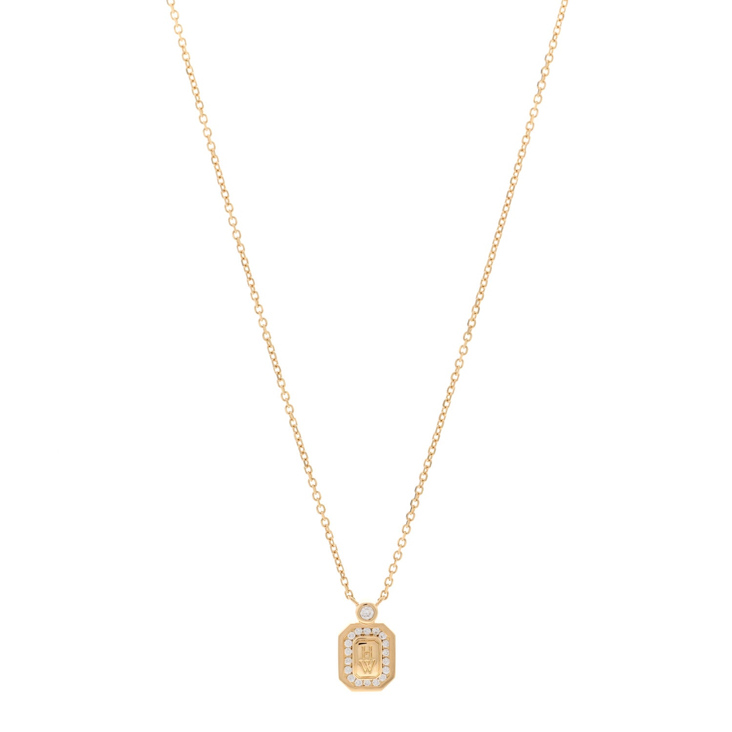 Harry Winston 18K Yellow Gold Diamond HW Logo Pendant Necklace 1 of 4