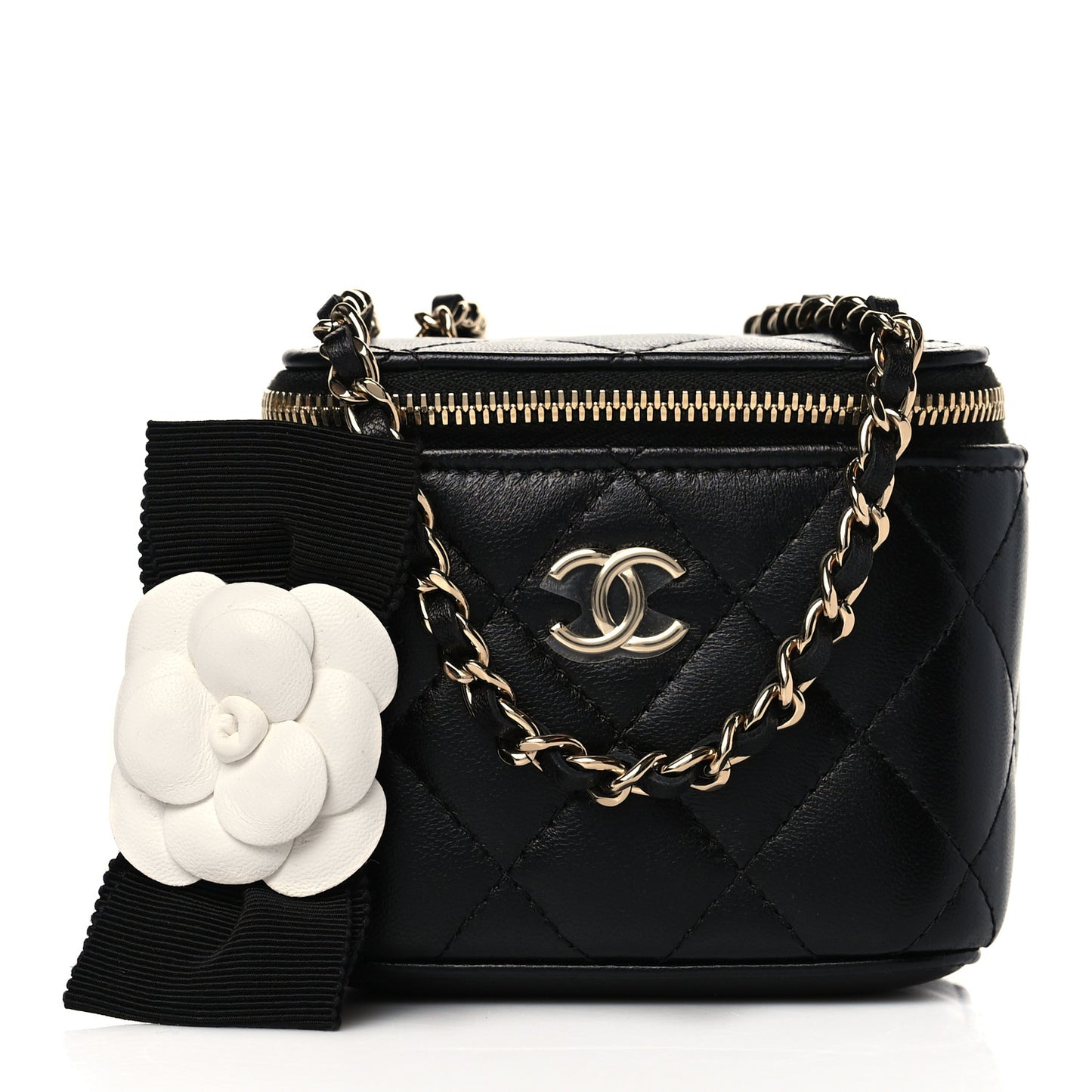 Lambskin Quilted My Chanel Lady Vanity Case With Chain Black