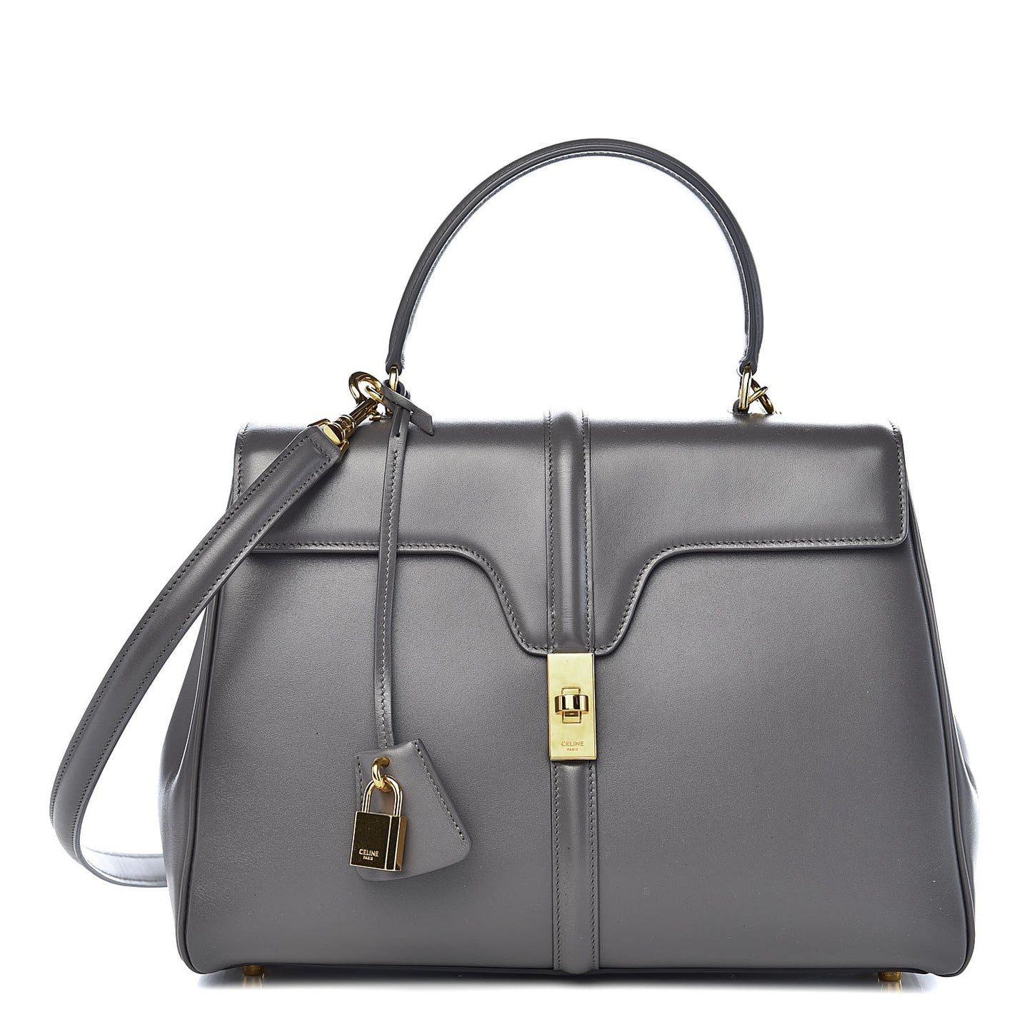 Satinated Calfskin Medium 16 Top Handle Bag Grey