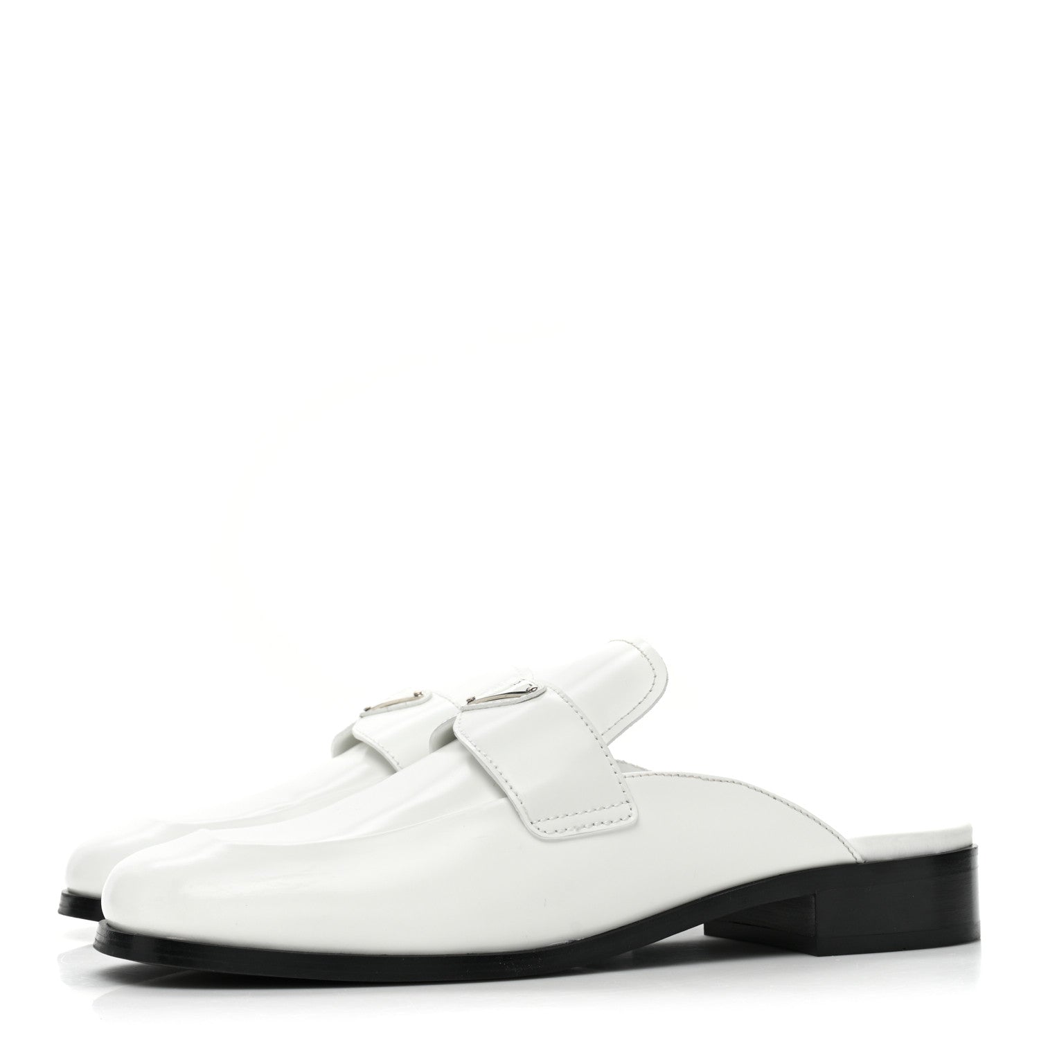 Prada Brushed Calfskin Metal Triangle Logo Mules 40 White 3 of 8