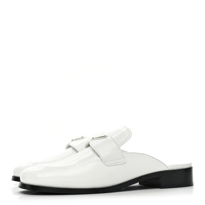 Prada Brushed Calfskin Metal Triangle Logo Mules 40 White 3 of 8