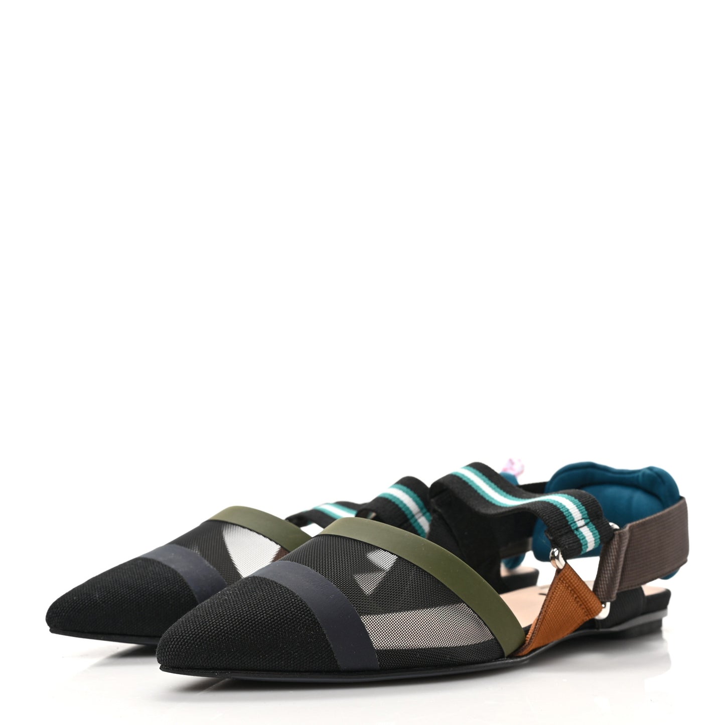 Technical Mesh Canvas Colibri Slingback Ballerina Flats 35 Black Verde Military