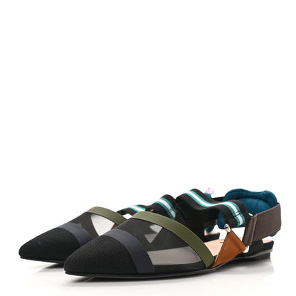 Fendi Technical Mesh Canvas Colibri Slingback Ballerina Flats 35 Black Verde Military 3 of 8