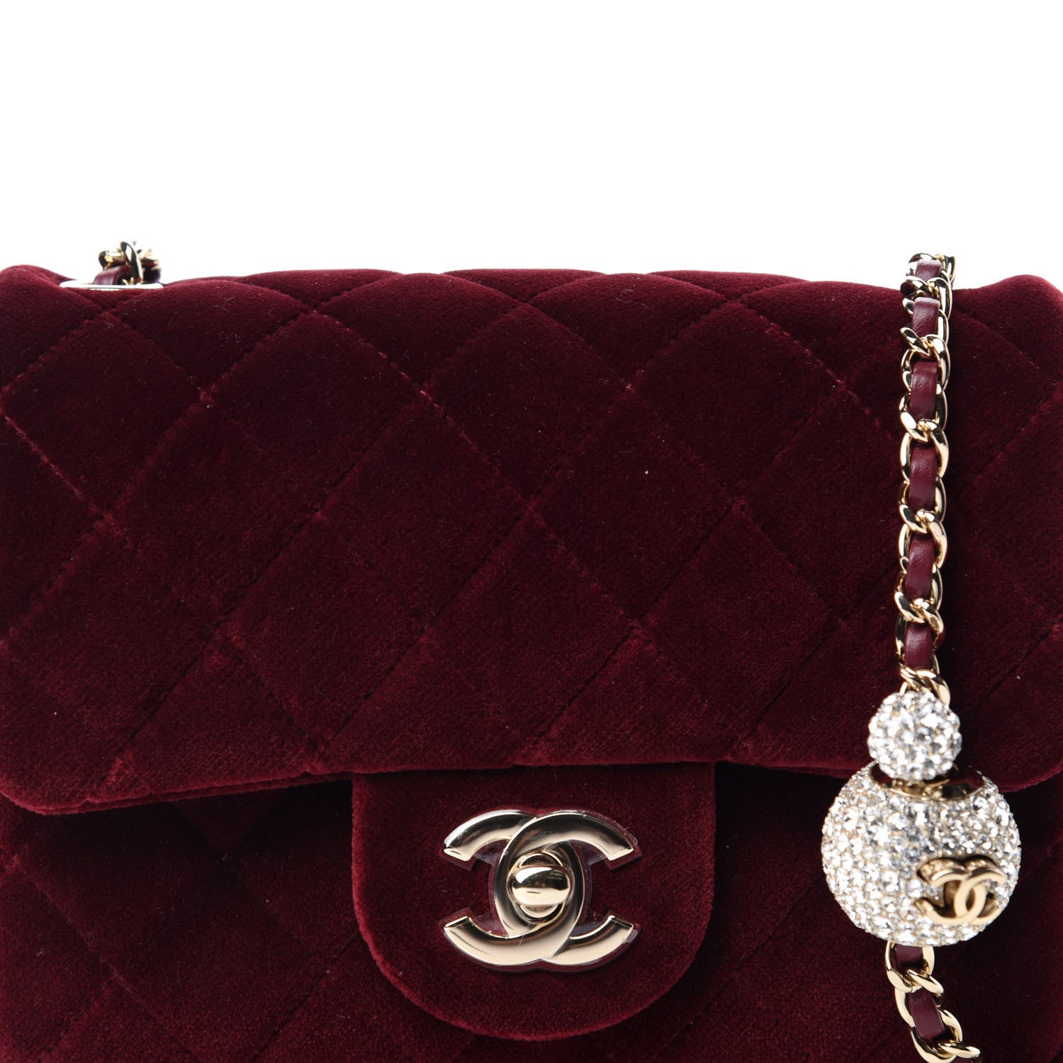 Chanel Velvet Quilted Mini Pearl Crush Flap Burgundy 10 of 11
