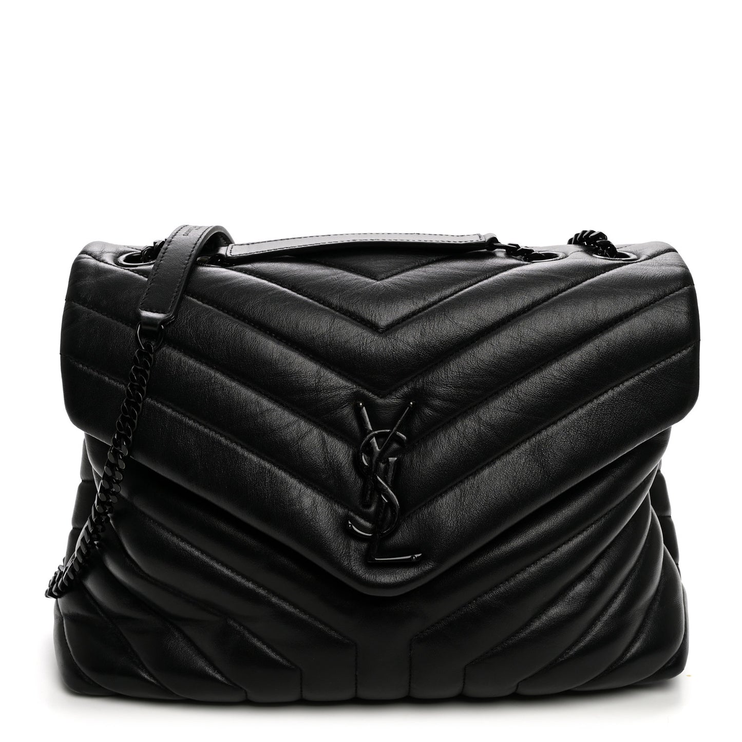 Calfskin Y Quilted Monogram Monochrome Medium Loulou Chain Satchel Black