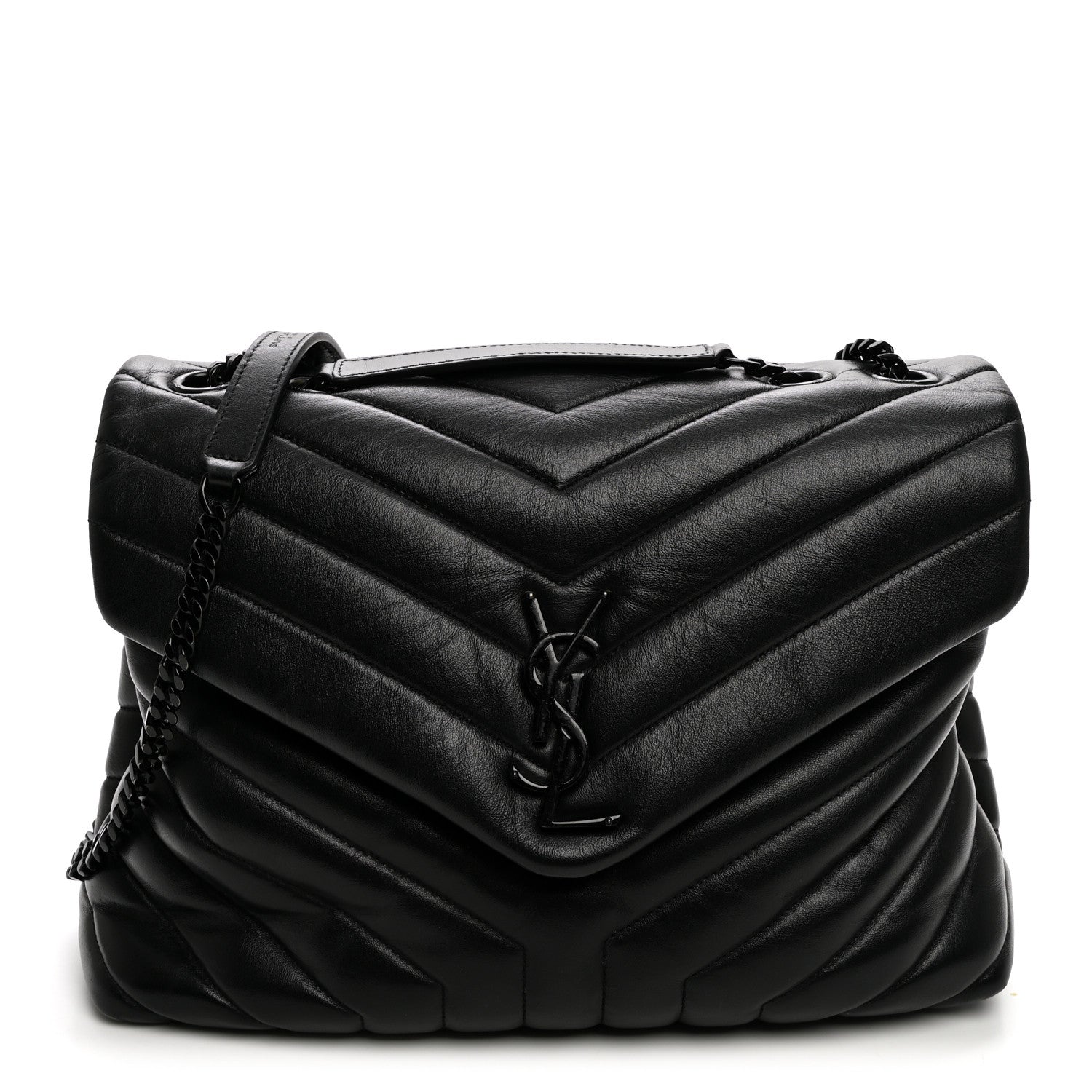 Saint Laurent Calfskin Y Quilted Monogram Monochrome Medium Loulou Chain Satchel Black 1 of 10