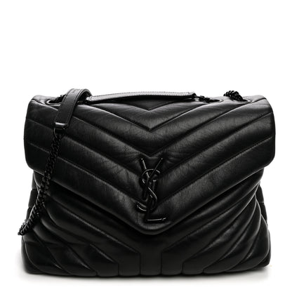 Saint Laurent Calfskin Y Quilted Monogram Monochrome Medium Loulou Chain Satchel Black 1 of 10