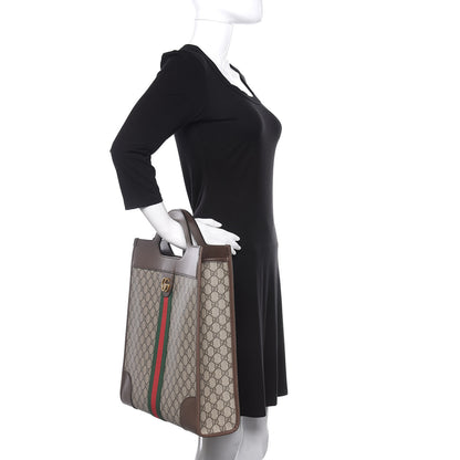 Gucci GG Supreme Monogram Textured Calfskin Web Medium Ophidia Slip Handle Tote Beige Ebony New Acero 2 of 11