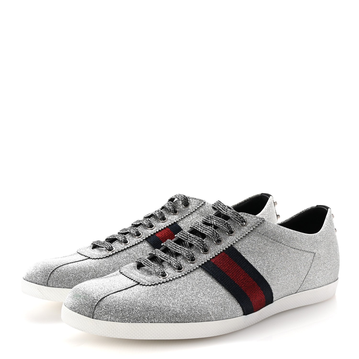 Gucci Glitter Fabric Studded Web Mens Sneakers 12 Silver 4 of 10