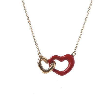 David Yurman 18K Yellow Gold Enamel Cable Double Heart Pendant Necklace Red 4 of 5