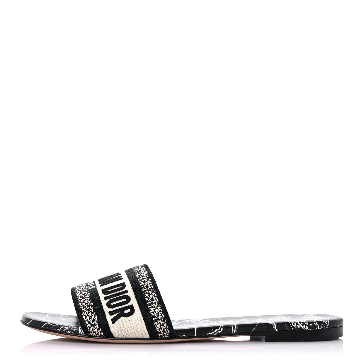 Christian Dior Canvas Around the World Embroidered Dway Flat Slide Sandals 39.5 Black 1 of 9