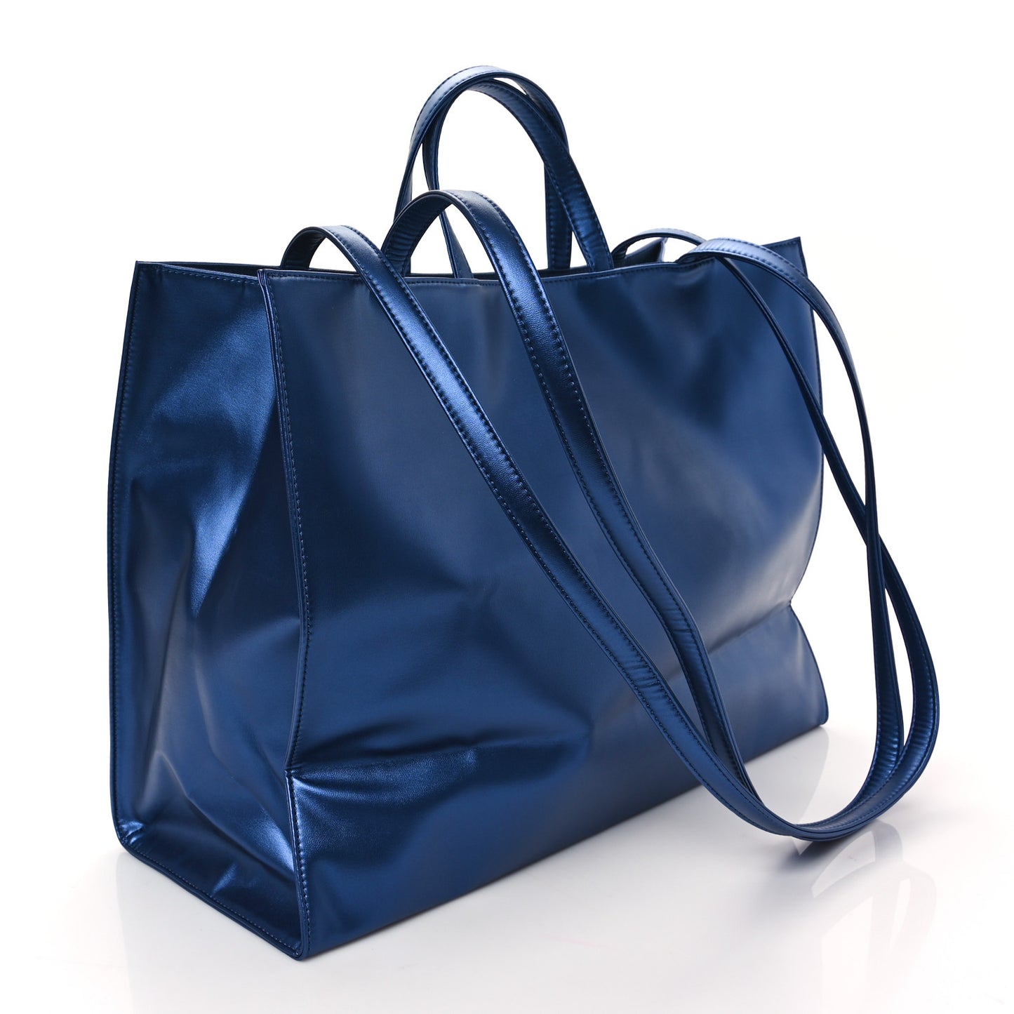 Metallic Vegan Leather Large Shopping Bag Cobalt