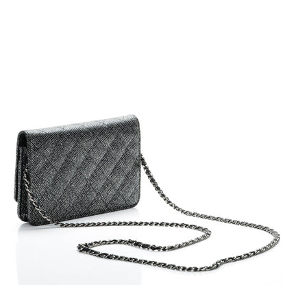 Chanel Glitter Calfskin Quilted Wallet on Chain WOC Black Silver 3 of 8