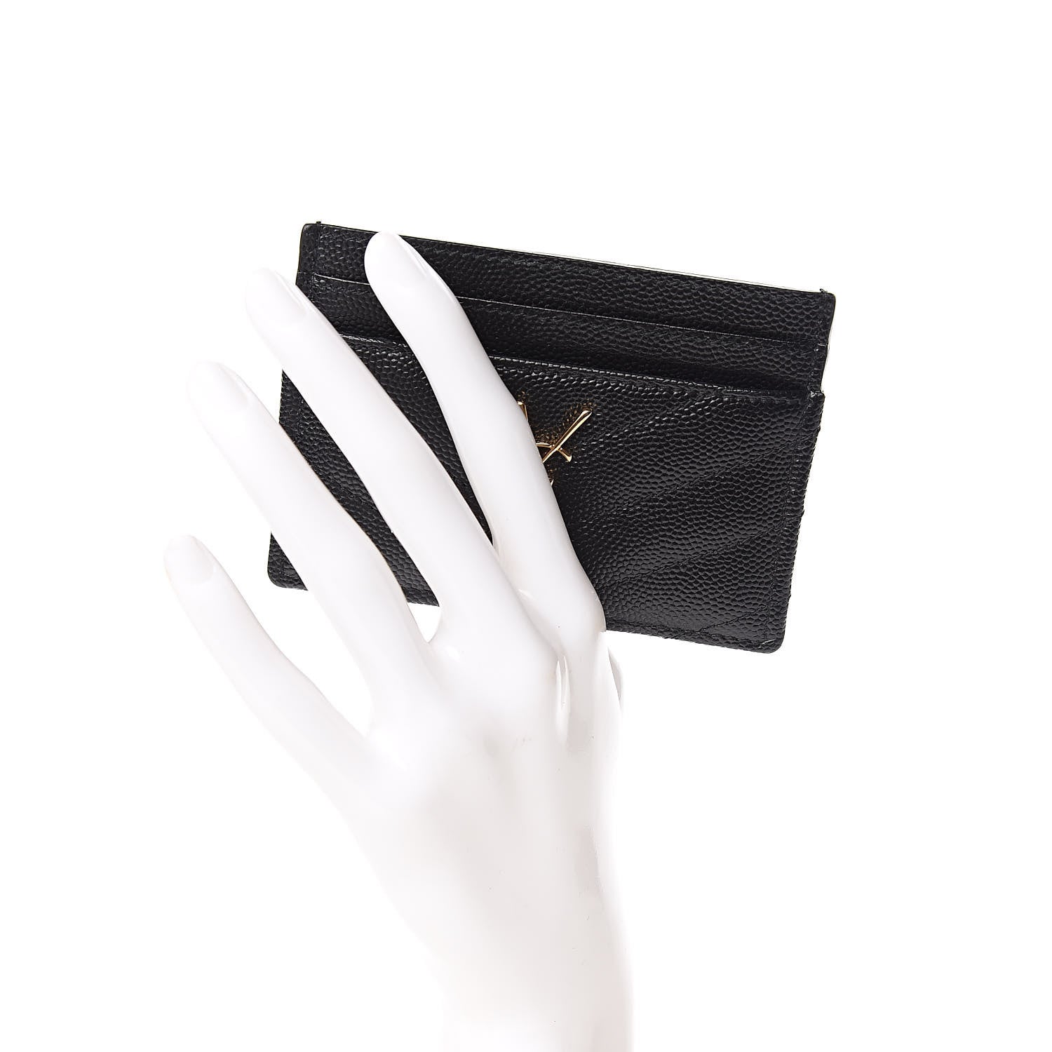 Saint Laurent Grain De Poudre Matelasse Chevron Monogram Credit Card Case Black 2 of 7