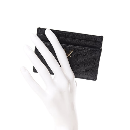 Saint Laurent Grain De Poudre Matelasse Chevron Monogram Credit Card Case Black 2 of 7