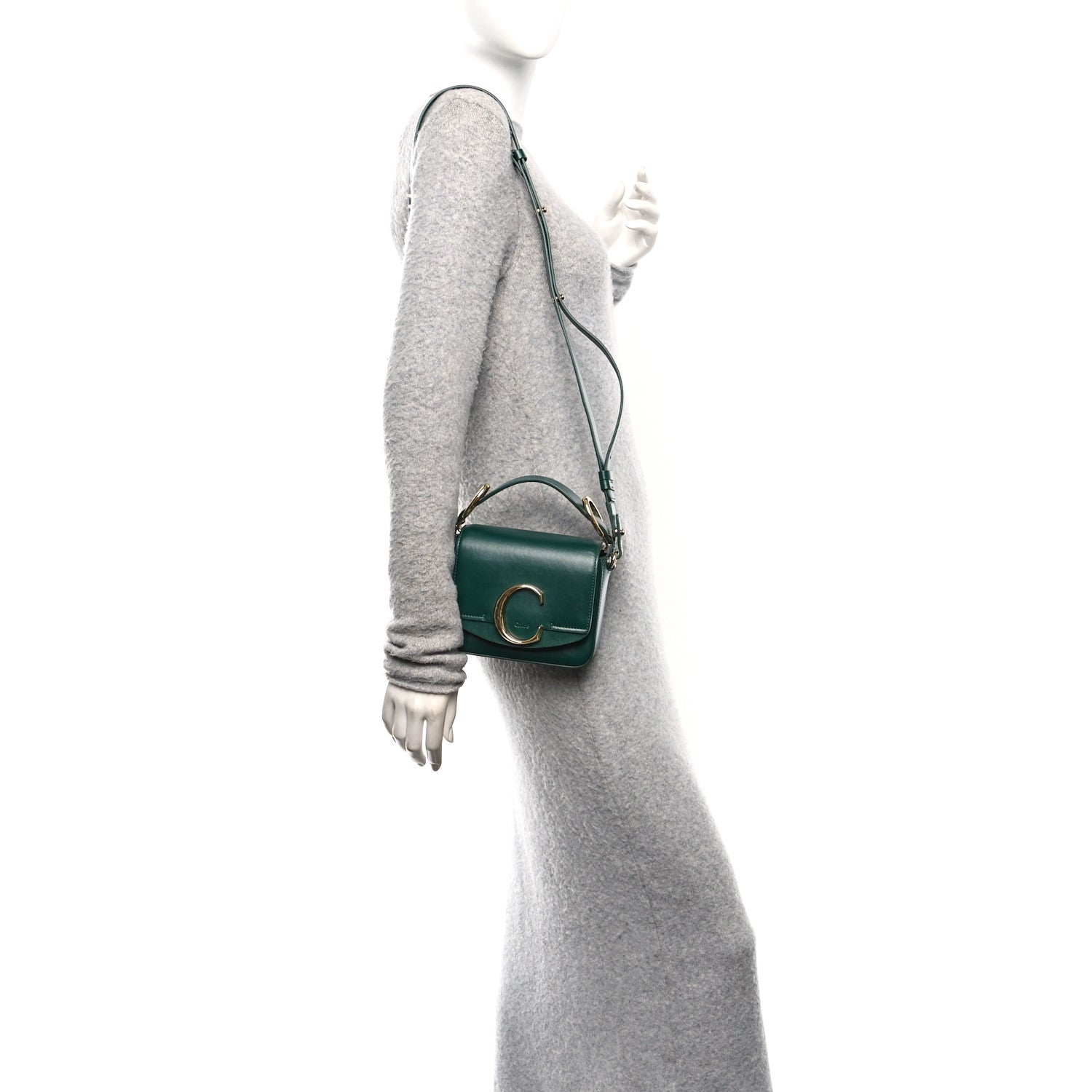 Chloe Shiny Calfskin Suede Mini C Double Carry Green 2 of 10