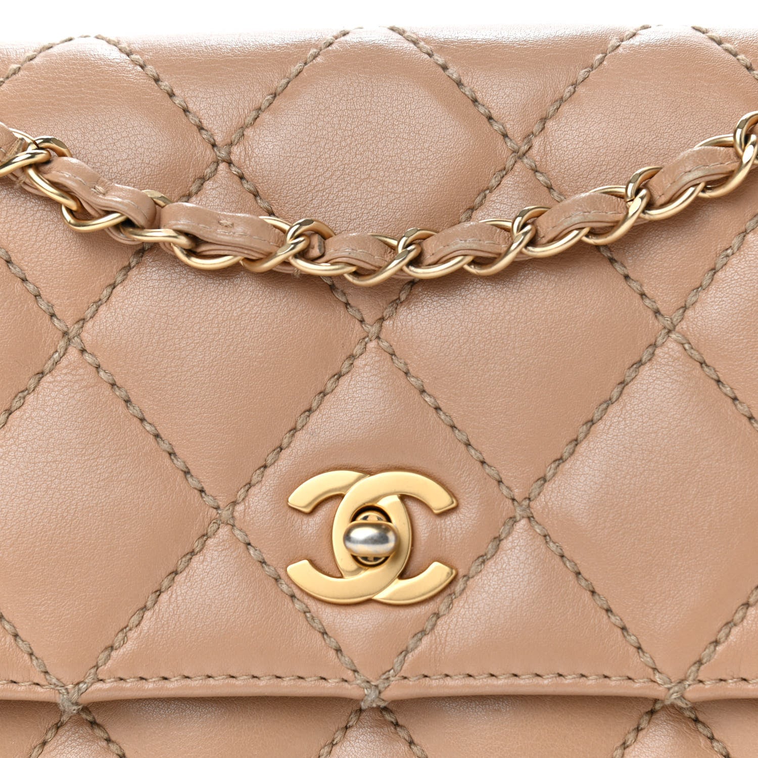 Chanel Calfskin Quilted Medium Wild Stitch Flap Beige 8 of 16