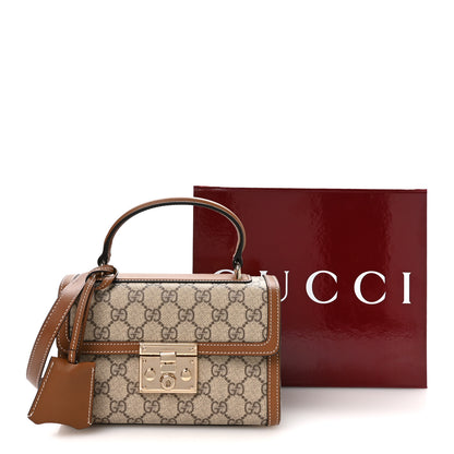 Gucci GG Supreme Monogram Small Padlock Top Handle Shoulder Bag Beige Ebony Dark Brown 11 of 11