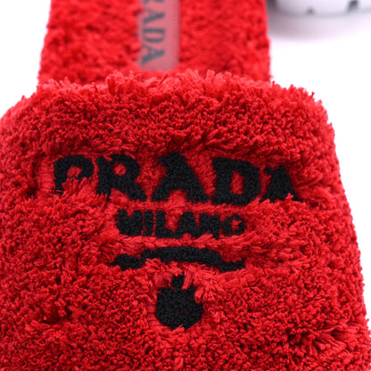 Prada Terry Cloth Logo Lug Sole 20mm Slide Sandals 40 Rosso Black 9 of 10